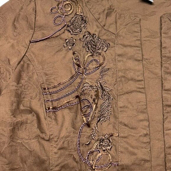 Vintage Bestow Wear Brown Two Piece Set Floral Jacquard Pants Set XL - Picture 12 of 13